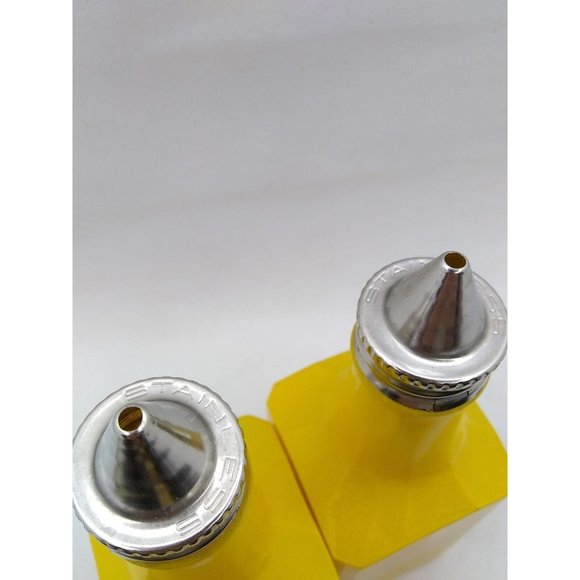 Vintage Retro set of 2 GEMCO USA  Oil & Vinegar yellow glass cruet bottles READ - Picture 5 of 12